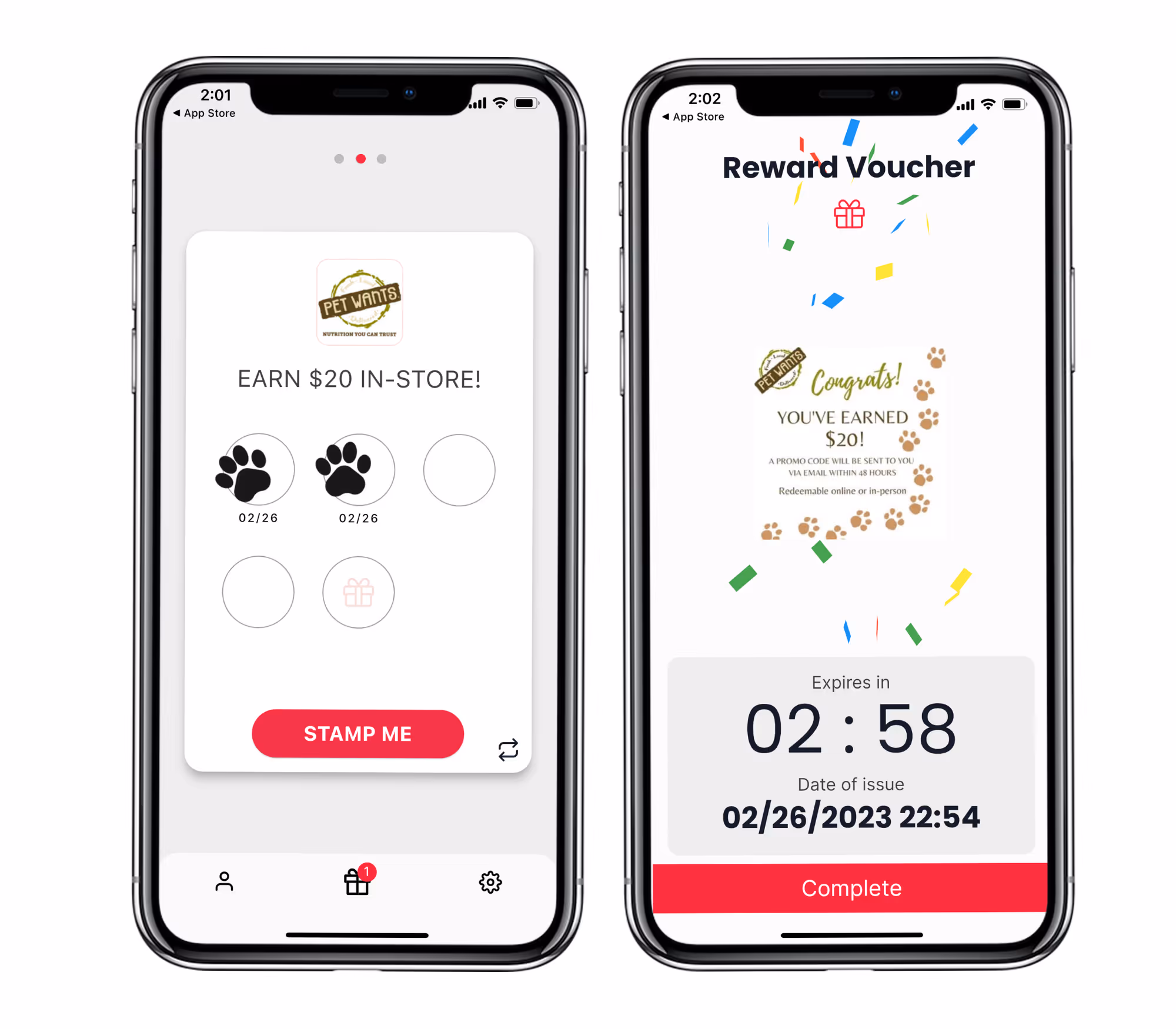 A digital stamp card for a pet store